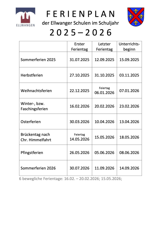 Ferienplan 2025/26